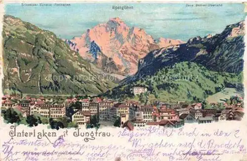 AK / Ansichtskarte INTERLAKEN BE Panorama Blick gegen Jungfrau Alpengluehen Berner Alpen