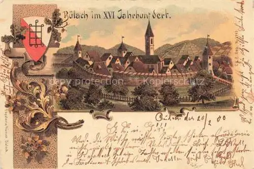 AK / Ansichtskarte BueLACH  ZH Ansicht mit Kirche Stadtmauer Wappen Litho