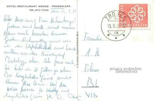AK / Ansichtskarte Trogen Appenzell AR Hotel Restaurant Krone