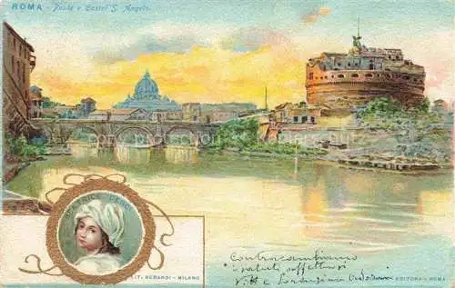 AK / Ansichtskarte ROMA  Rom Lazio IT Ponte e Castel Sant Angelo Kuenstlerkarte Portrait Beatrice Cenci