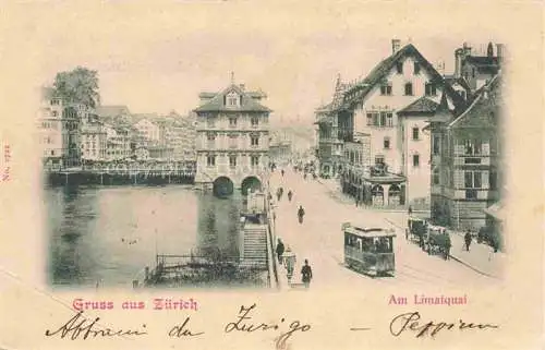 AK / Ansichtskarte STRAssENBAHN Tramway-- Zuerich Am Limatquai 