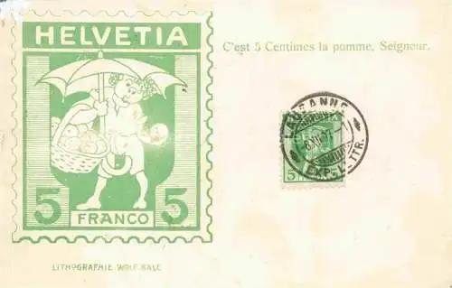 AK / Ansichtskarte Briefmarken auf AK Timbres Postage Francobollo-- Franco 5 Centimes la pomme Seigneur 