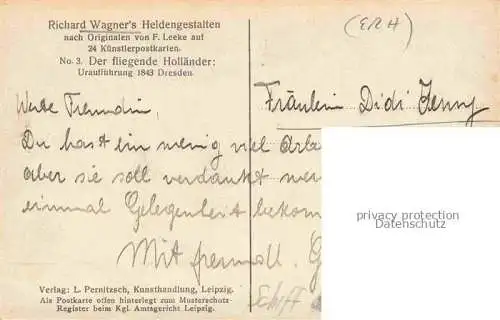AK / Ansichtskarte WAGNER Richard Kuenstlerkarte Nr. 3 Der fliegender Hollaender 