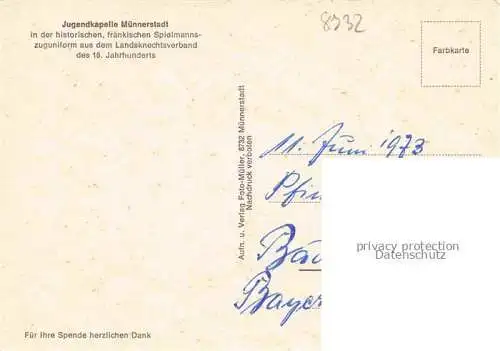 AK / Ansichtskarte Muennerstadt Jugendkapelle historische fraenkische Spielmannszuguniform 16. Jhdt.