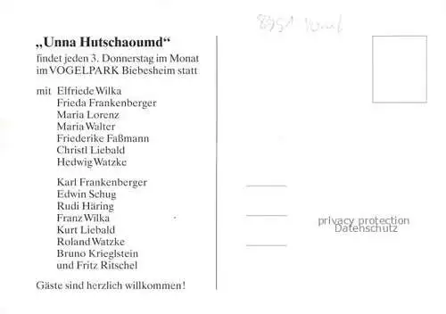 AK / Ansichtskarte Biebesheim Rhein Unna Hutschaoumd Original Kaiserwald-Singgruppe 10 Jahre Jubilaeum