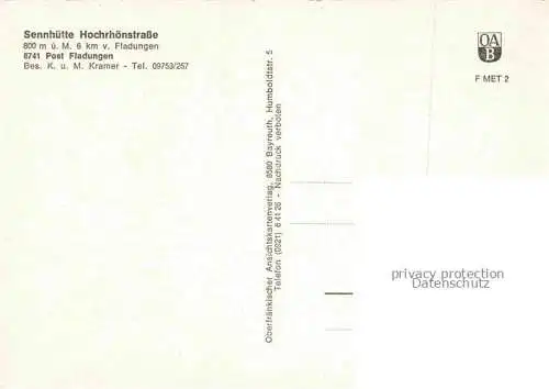 AK / Ansichtskarte Fladungen Sennhuette Hochrhoenstrasse Gastraum Blick nach Thueringen Frankenheim