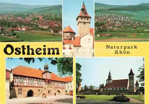 AK / Ansichtskarte Ostheim  Rhoen Panorama Kirchenburg Rathaus Wehrturm