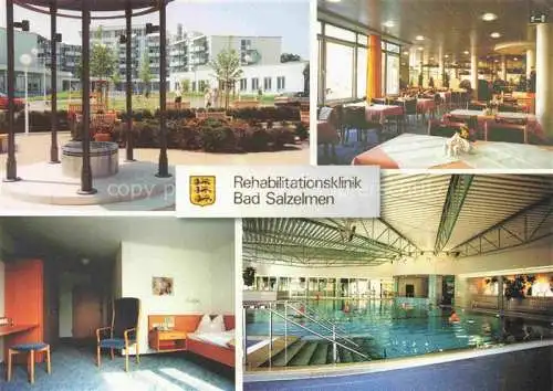AK / Ansichtskarte Bad Salzelmen Schoenebeck Sachsen-Anhalt Rehaklinik Speisesaal Zimmer Hallenbad