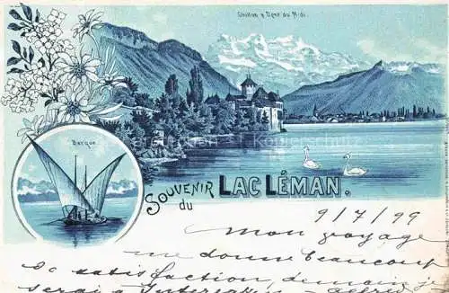 AK / Ansichtskarte Lac Leman Genfersee GE Barque Chillon et Dent du Midi Litho