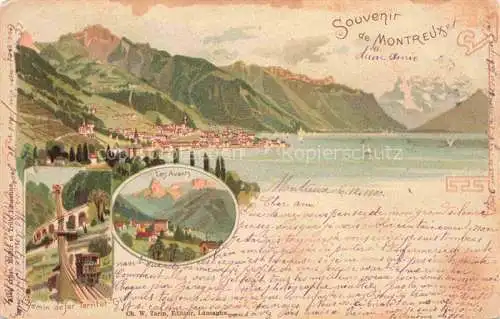 AK / Ansichtskarte MONTREUX  VD Vue générale Dent du Midi Les Avants Chemin de fer Territet Litho