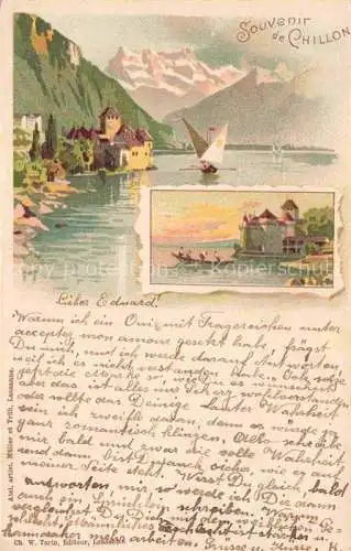 AK / Ansichtskarte CHILLON Chateau de Montreux VD Vue générale Lac Léman Château Litho