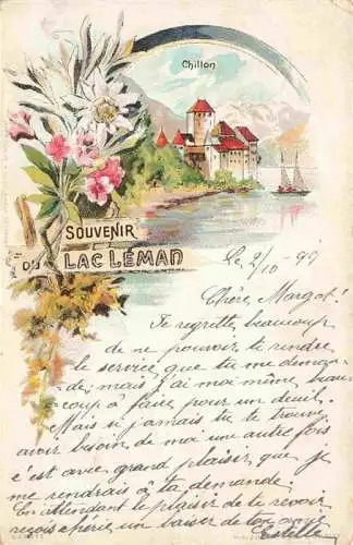 AK / Ansichtskarte CHILLON Chateau de Montreux VD Le château et Lac Léman Kuenstlerkarte