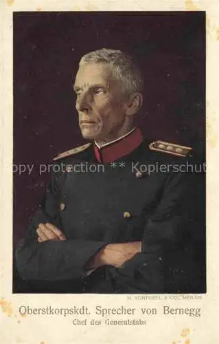 AK / Ansichtskarte Militaria Schweiz Oberstkorpskdt Sprecher von Bernegg Chef Generalstab 