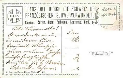 AK / Ansichtskarte Rotes Kreuz Red Cross Croix Rouge-- Schweiz Transport Franzoesische Schwerverwundete  