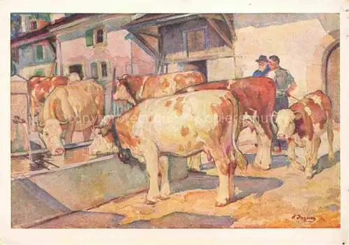 AK / Ansichtskarte JAQUES Francois Kuenstlerkarte Abreuvoir Kuehe Landwirtschaft 