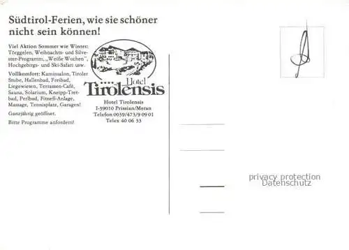 AK / Ansichtskarte Prissian Prissiano Tisens Tesimo BOLZANO IT Hotel Tirolensis