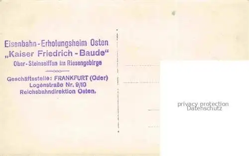 AK / Ansichtskarte Ober-Steinseiffen Sciegny Podgorzyn Giersdorf PL Eisenbahnerholungsheim Osten Kaiser Friedrich Baude