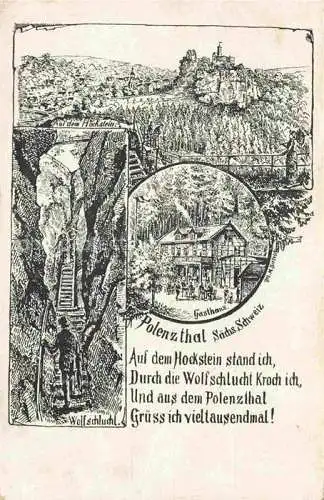 AK / Ansichtskarte Polenzthal Polenztal Hohnstein Sachsen Auf dem Hockstein Wolfschlucht Gasthaus
