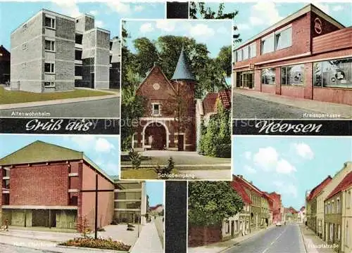 AK / Ansichtskarte Neersen  Niederrhein Altenwohnheim Schlosseingang Kreissparkasse Pfarrkirche Hauptstrasse