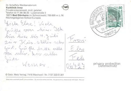 AK / Ansichtskarte Bad Duerrheim Dr Scheffels Waldsanatorium Kurklinik Irma