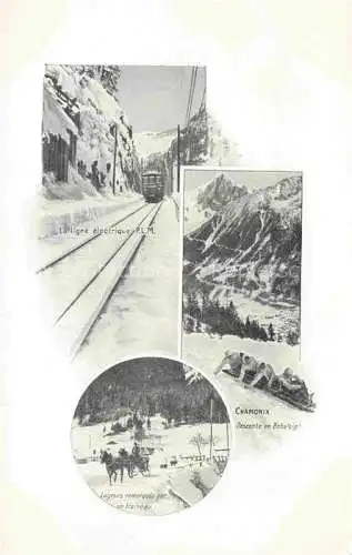 AK / Ansichtskarte CHAMONIX 74 Haute-Savoie Ligne électrique Lugeurs remorqués par un traîneau Descente en Bobsleigh
