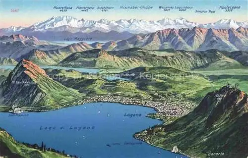 AK / Ansichtskarte LUGANO Lago di Lugano TI und Umgebung aus der Vogelperspektive Alpenpanorama Feldpost