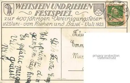 AK / Ansichtskarte RIEHEN BS Wettstein und Riehen Festspiel zur 400jaehrigen Vereinigungsfeier Kuenstlerkarte