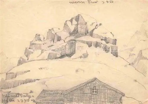 AK / Ansichtskarte Blueemlisalp Rothorn 3297m Muerren BE Kuenstlerkarte handgemalt