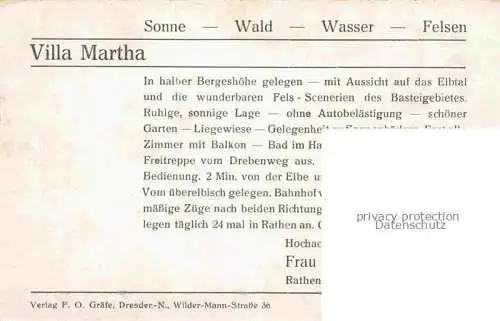 AK / Ansichtskarte Rathen Saechsische Schweiz Villa Martha Panorama