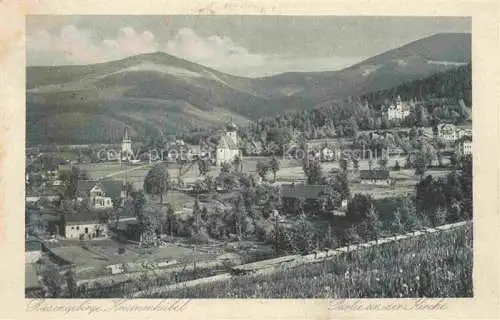 AK / Ansichtskarte Krummhuebel Karpacz Riesengebirge PL Panorama mit Kirche