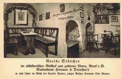 AK / Ansichtskarte Adorf  Vogtland Gasthof zum goldenen Loewen Goethe Stuebchen