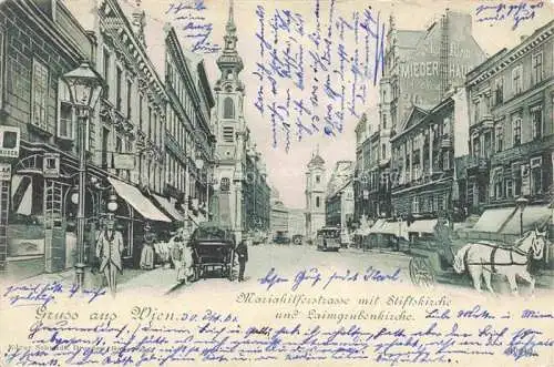 AK / Ansichtskarte WIEN AT Mariahilfstrasse mit Stiftskirche und Laimgrubenkirche