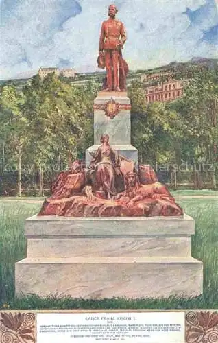 AK / Ansichtskarte KARLOVY VARY Karlsbad CZ Kaiser Franz Joseph I. Denkmal Statue Cafépark Schoenbrunn Kuenstlerkarte