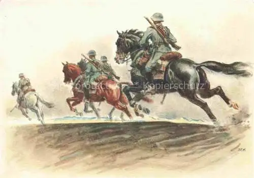AK / Ansichtskarte HUGENTOBLER J. E. Kuenstlerkarte Schweiz Offizier patrouille Pferde 