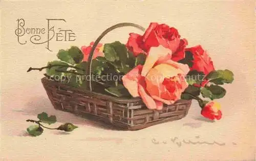 AK / Ansichtskarte Klein Catharina Kuenstlerlitho Bonne Fete Rosen 