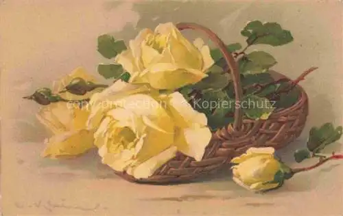 AK / Ansichtskarte Klein Catharina Kuenstlerlitho Gelbe Rosen