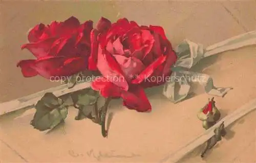 AK / Ansichtskarte Klein Catharina Kuenstlerlitho Rote Rosen 