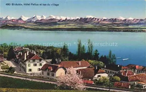 AK / Ansichtskarte St Aubin-Sauges NE Hôtel Pattus et bas du village Lac et les Alpes