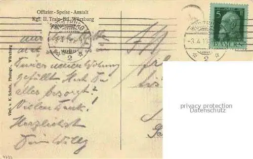 AK / Ansichtskarte WueRZBURG Bayern Offizier-Speise-Anstalt Kgl. II. Train-Btl. Wuerzburg Speisezimmer