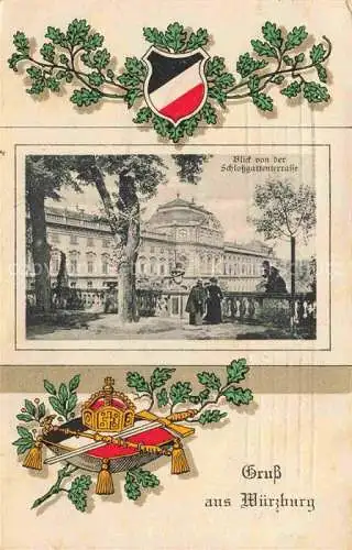 AK / Ansichtskarte WueRZBURG Bayern Blick von der Schlossgartenterrasse Wappen Krone Feldpost
