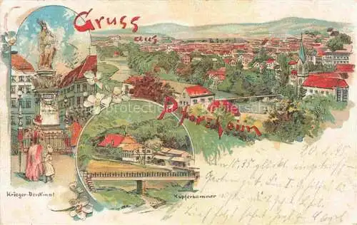 AK / Ansichtskarte PFORZHEIM BW Stadtpanorama Kriegerdenkmal Kupferhammer Kuenstlerkarte