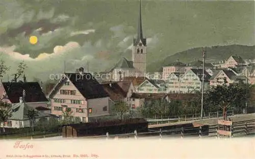 AK / Ansichtskarte Teufen Appenzell AR Ansicht mit Kirche im Mondschein Kuenstlerkarte