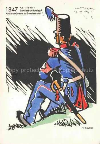AK / Ansichtskarte BEUTLER H. Kuenstlerkarte Schweiz 1847 Artillerist Sonderbundeskrieg Artilleur Guerre du Sonderbund Schweiz Rote Kreuz