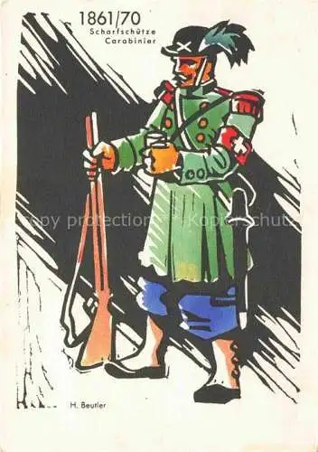 AK / Ansichtskarte BEUTLER H. Kuenstlerkarte Schweiz 1861/70 Scharfschuetze Carabinier Schweiz Rote Kreuz