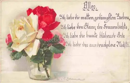 AK / Ansichtskarte Klein Catharina Kuenstlerlitho Rosen Rot Gelb