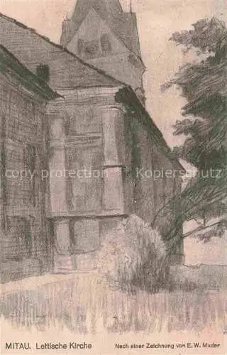 AK / Ansichtskarte MITAU Jelgava Latvia Lettische Kirche Zeichnung
