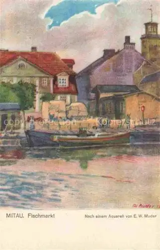 AK / Ansichtskarte MITAU Jelgava Latvia Fischmarkt Aquarell