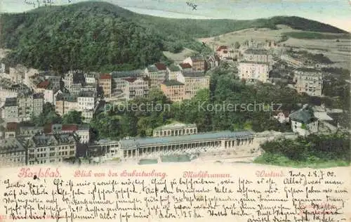 AK / Ansichtskarte Karlsbad Eger KARLOVY VARY CZ Blick von der Hubertusburg auf Muehlbrunnen und Westend