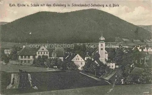 AK / Ansichtskarte Schreckendorf Glatz PL Kath Kirche und Schule mit dem Eulenberg
