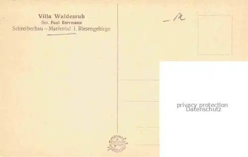 AK / Ansichtskarte Marienthal Mariental Schreiberhau Szklarska Poreba Riesengebirge PL Villa Waldesruh